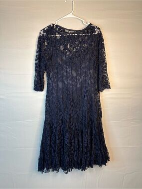 Riki Freeman Teri Jon Midi Dress Size 10 Navy Lace Overlay Semi Formal Fairy 109